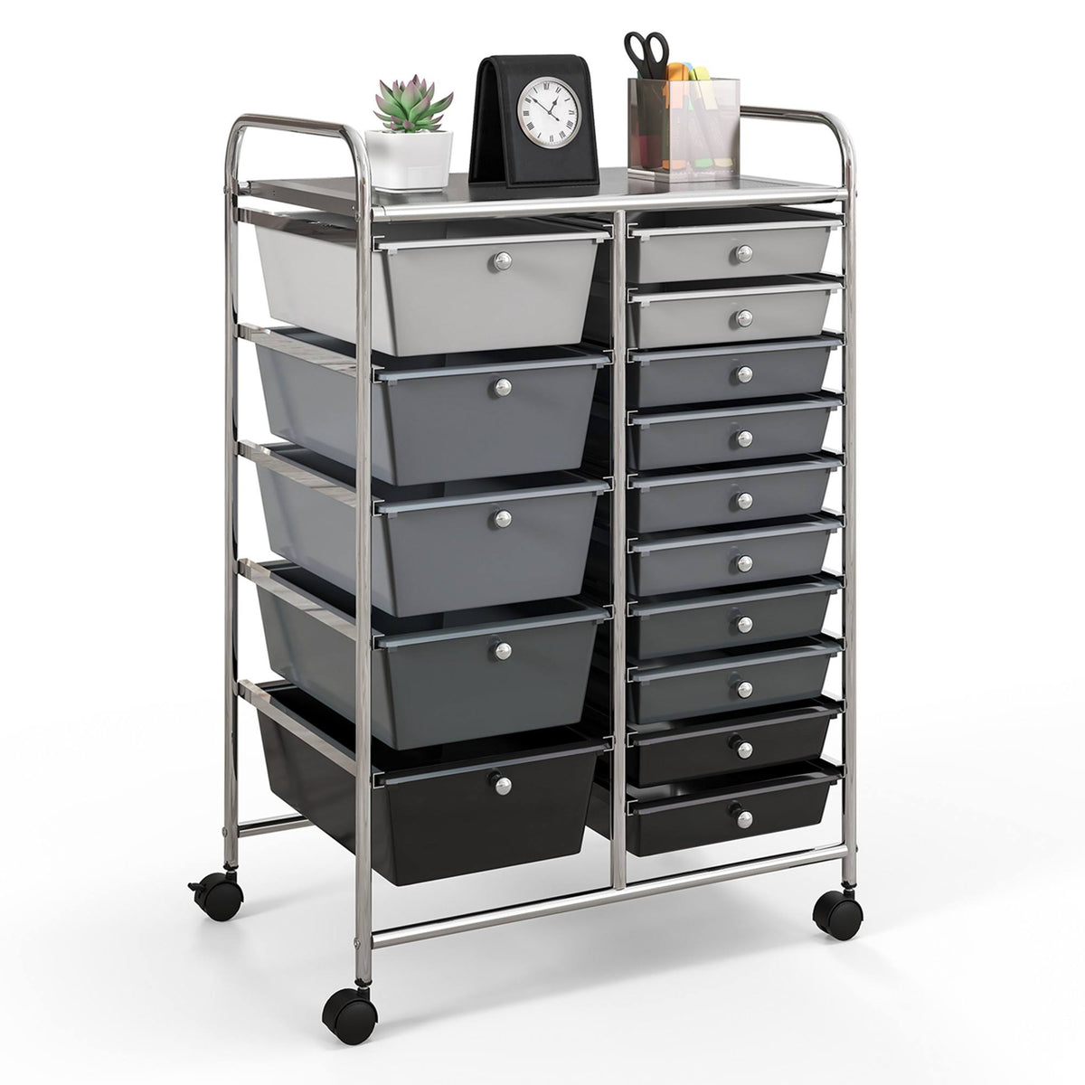 Costway 15 Drawer Rolling Storage Cart Tools Scrapbook Paper Office School Organizer Gray - Product image 1