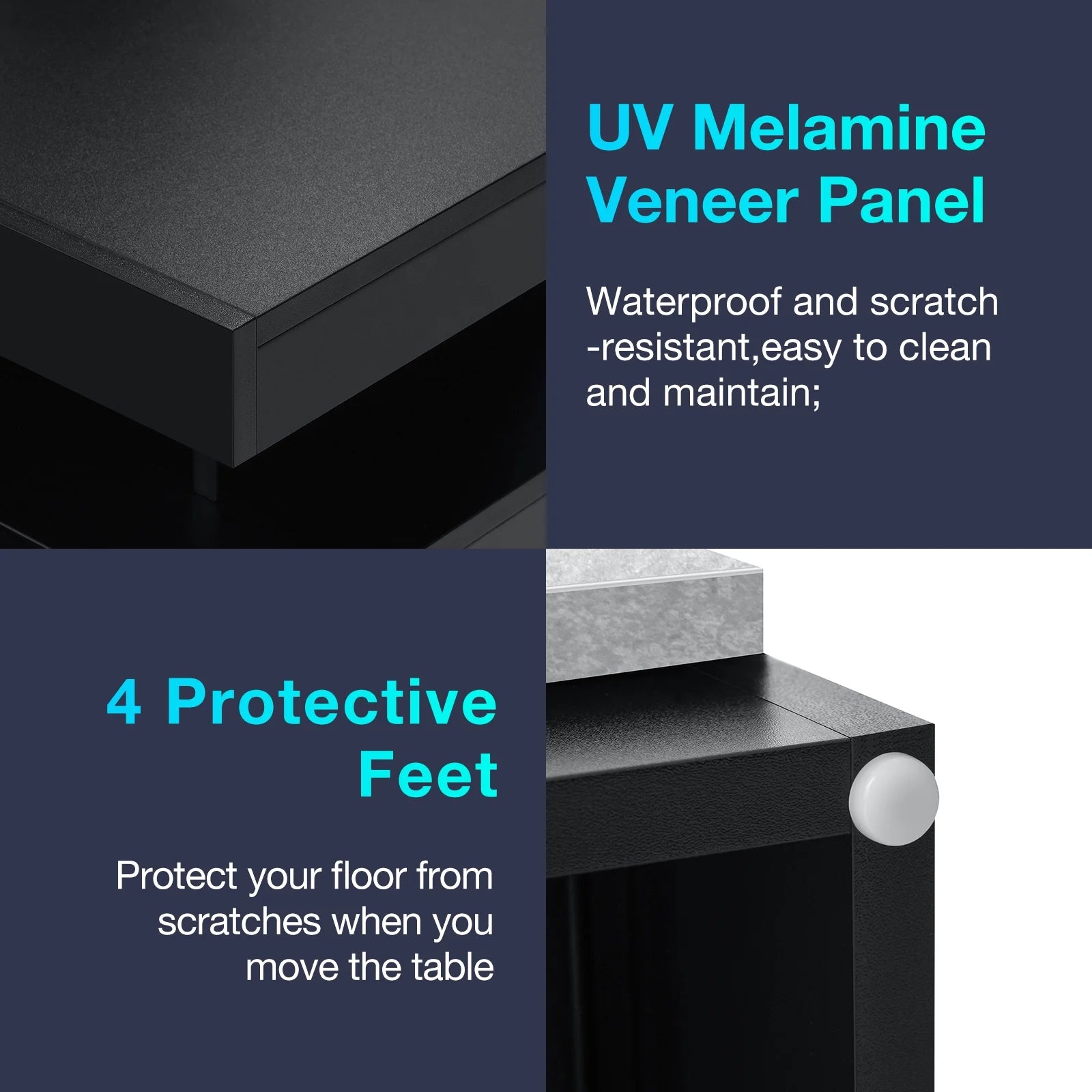Hommpa LED Nightstand Wireless Charging Station USB Type C Outlets Bedside Table 3 Drawers Black Night - Product image 32