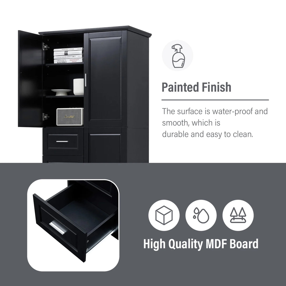 Bathroom Cabinet, 62.2" Tall Storage Cabinet with Doors and Shelves - Product image 14