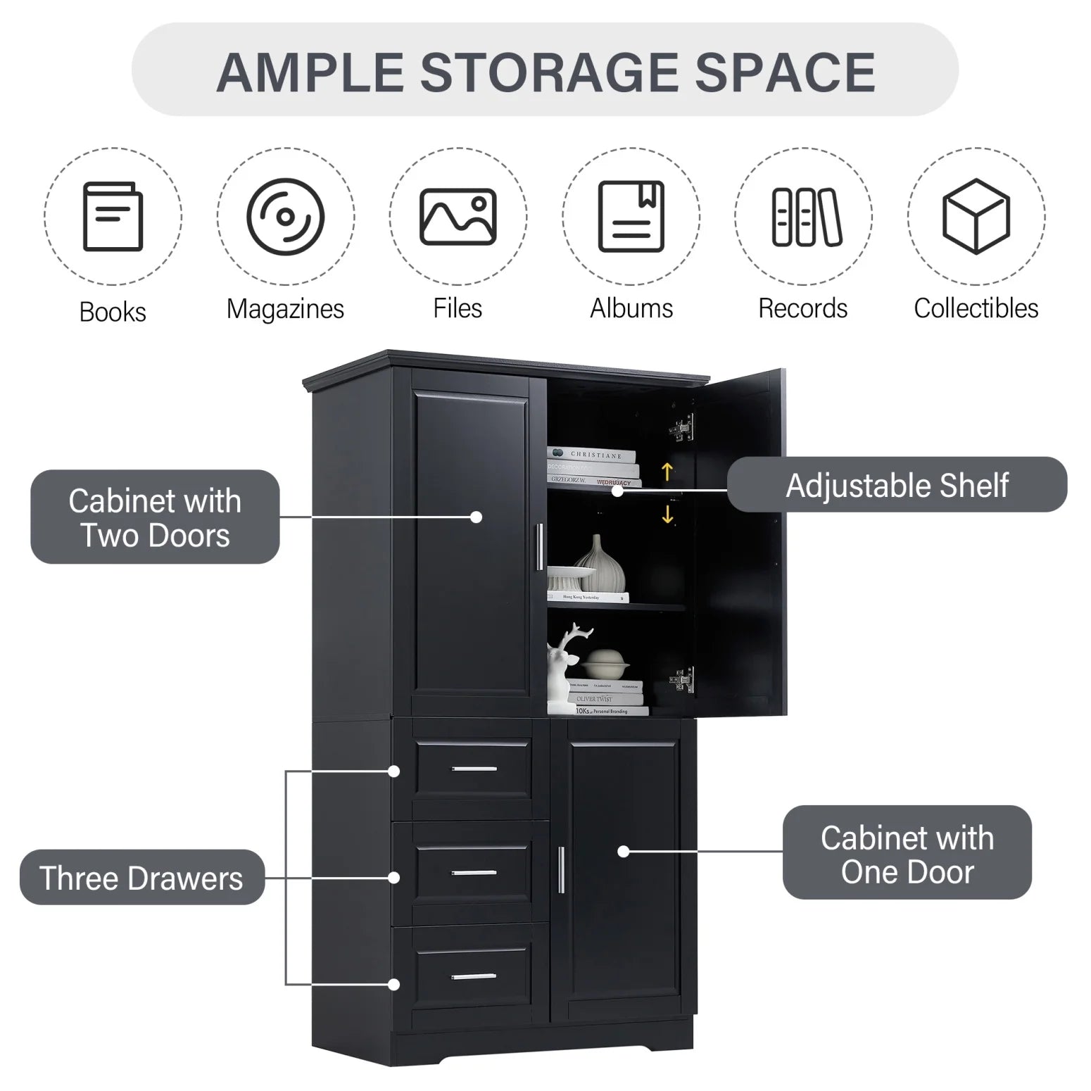 Bathroom Cabinet, 62.2" Tall Storage Cabinet with Doors and Shelves - Product image 12