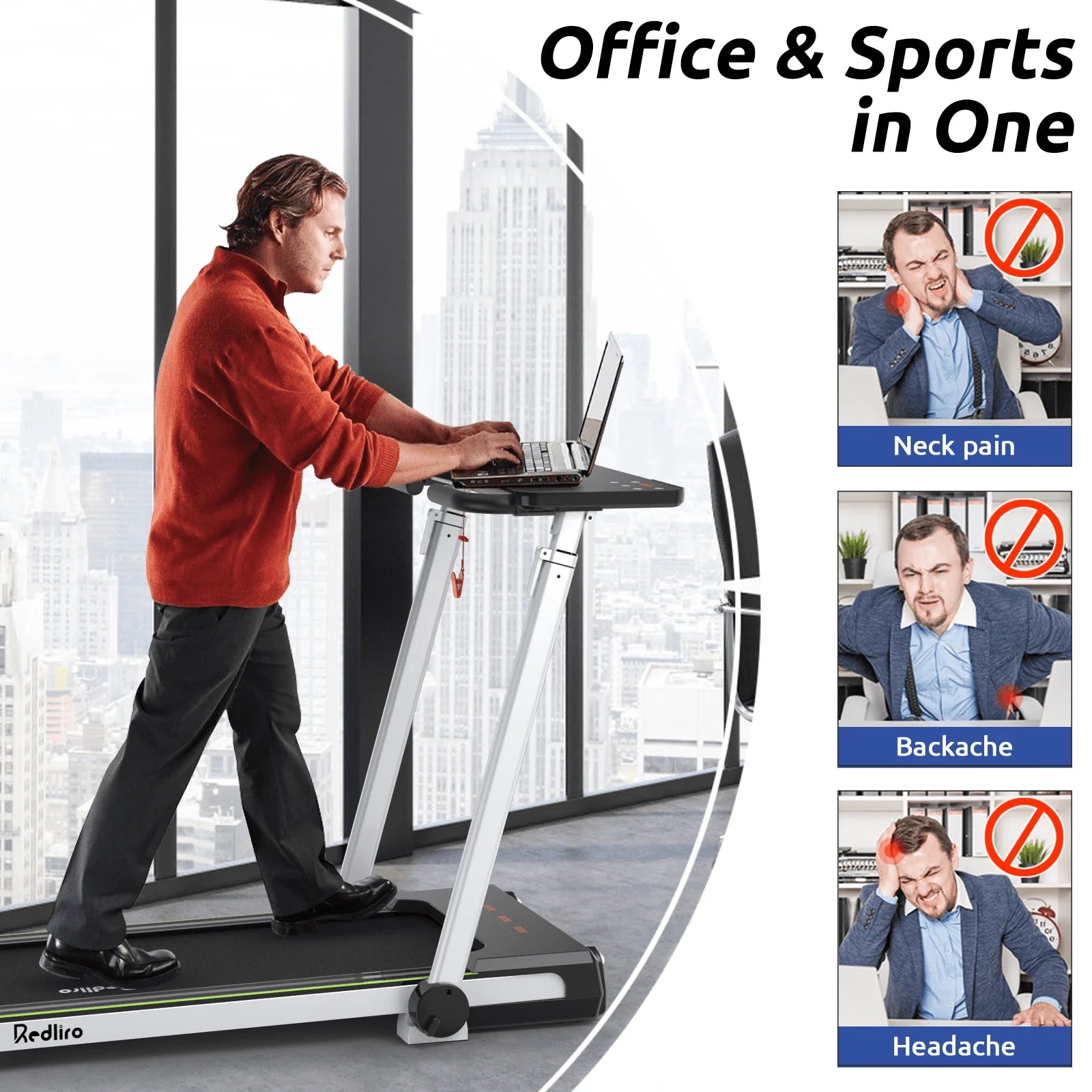 Redliro Folding Treadmills with Desk Adjustable Height 265 lb 2.25HP Walking Machine for Home Office - Product image 3