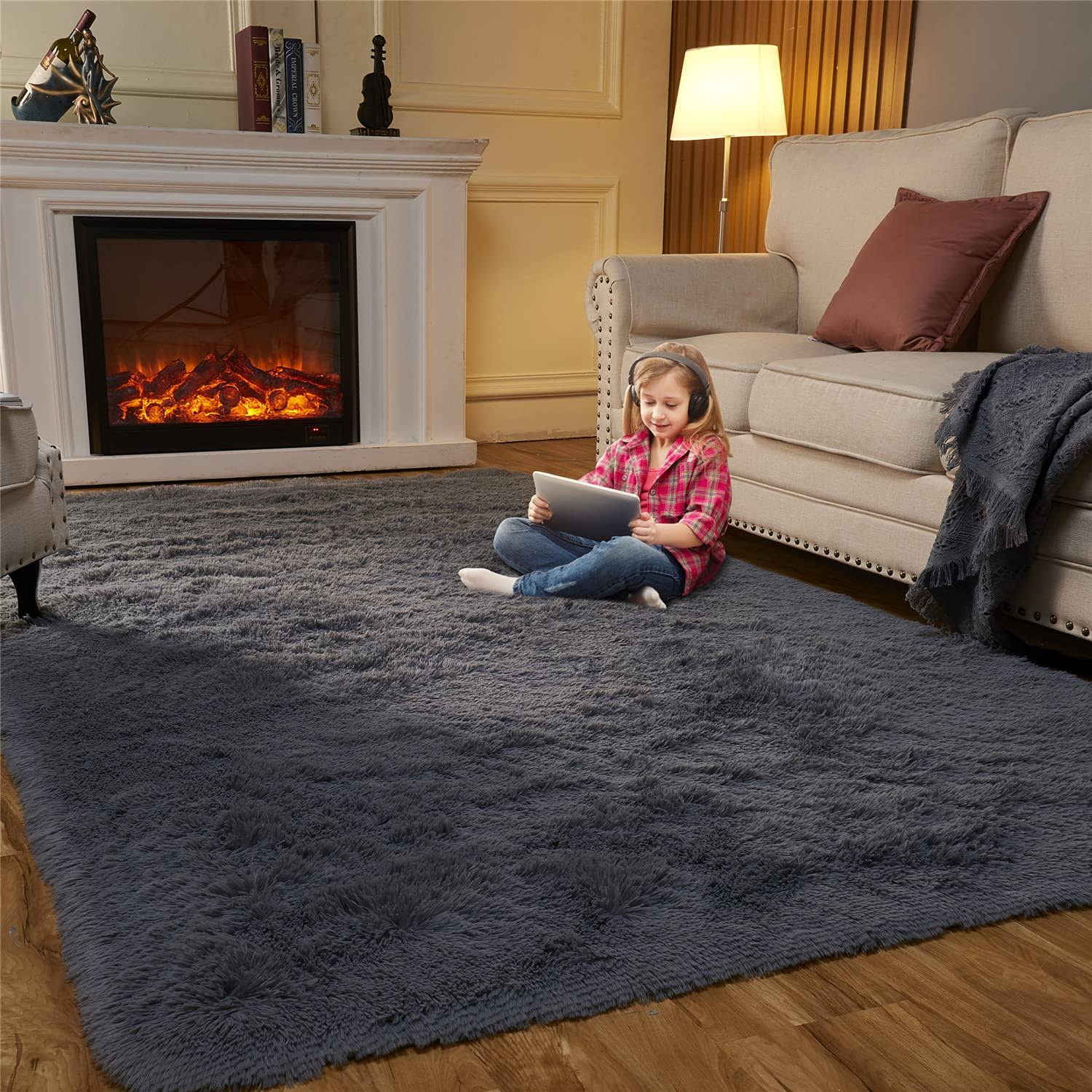 EasyJoy Area Rugs for Bedroom Living Room, 5ft x 7ft DarkGray Fluffy Carpet for Teens - Product image 1