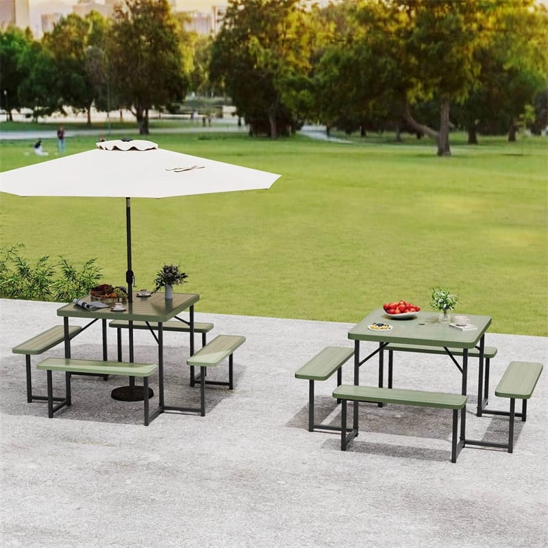 4-8 Person Outdoor Picnic Table Bench Set, All-Weather HDPE Square Dining Table with Umbrella Hole - Product image 2