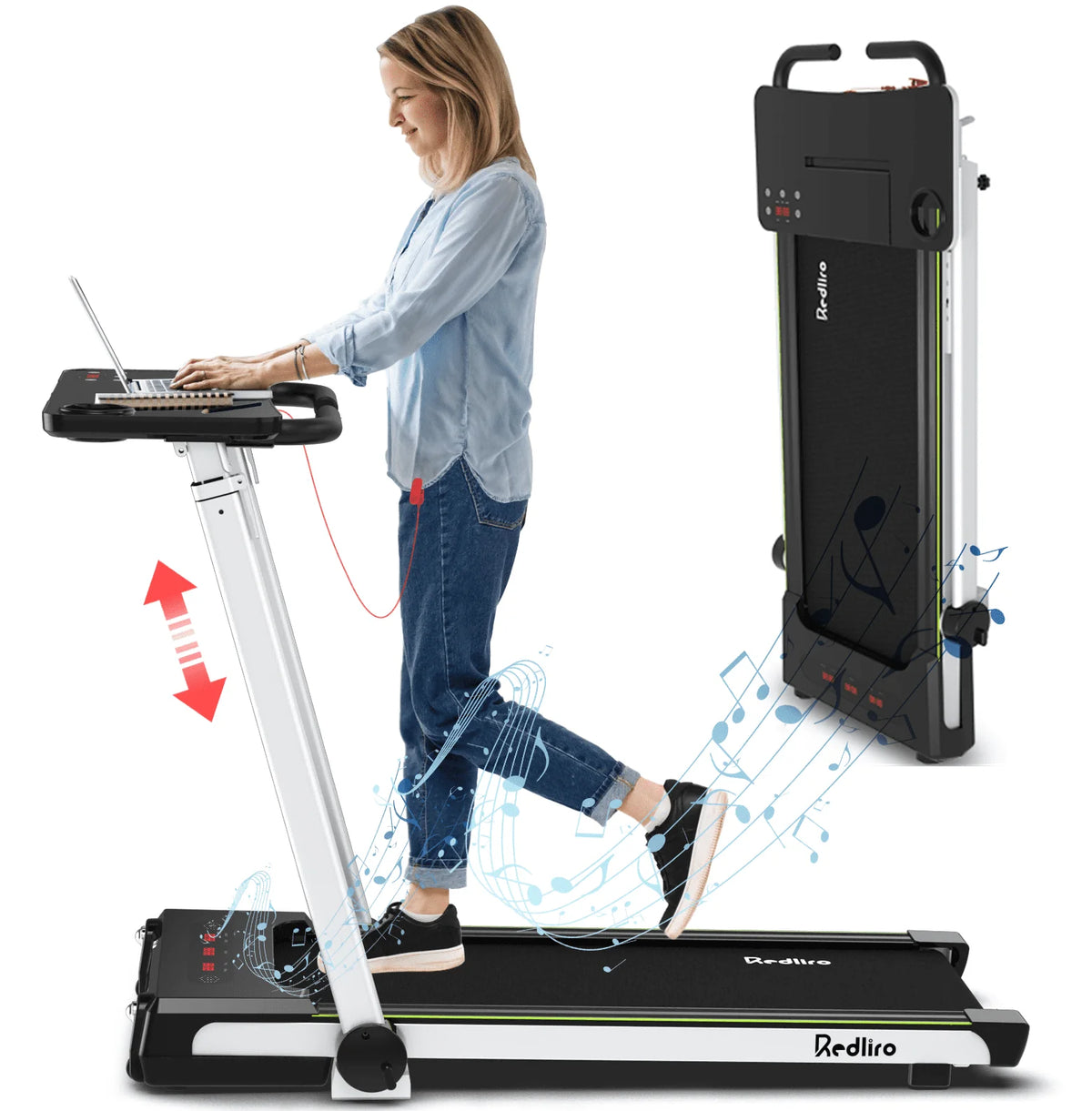 Redliro Folding Treadmills with Desk Adjustable Height 265 lb 2.25HP Walking Machine for Home Office - Product image 1