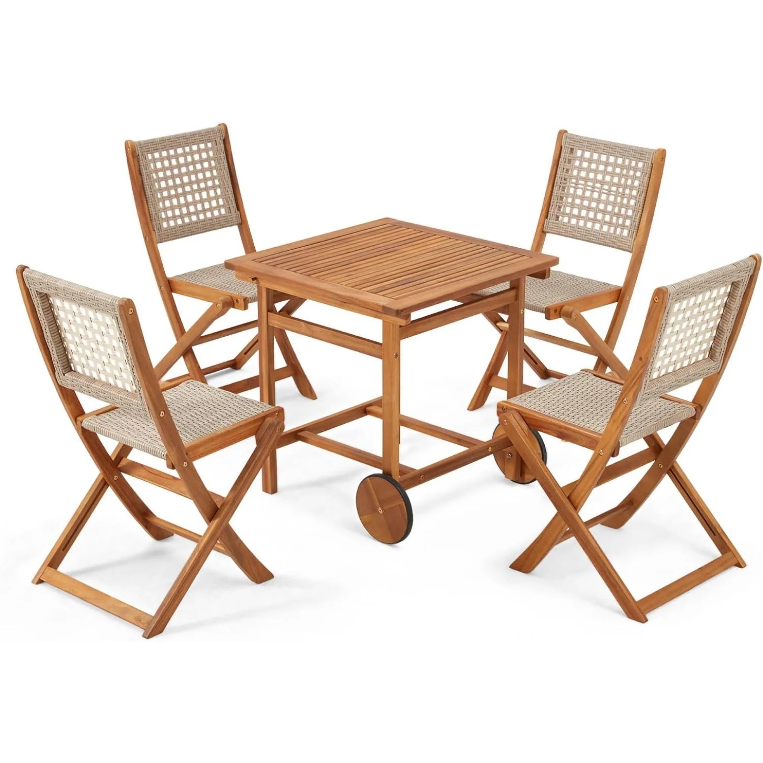 AECOJOY 5 Piece Outdoor Patio Dining Set, Acacia Wood Outdoor Table and Chairs with Wheels - Product image 1