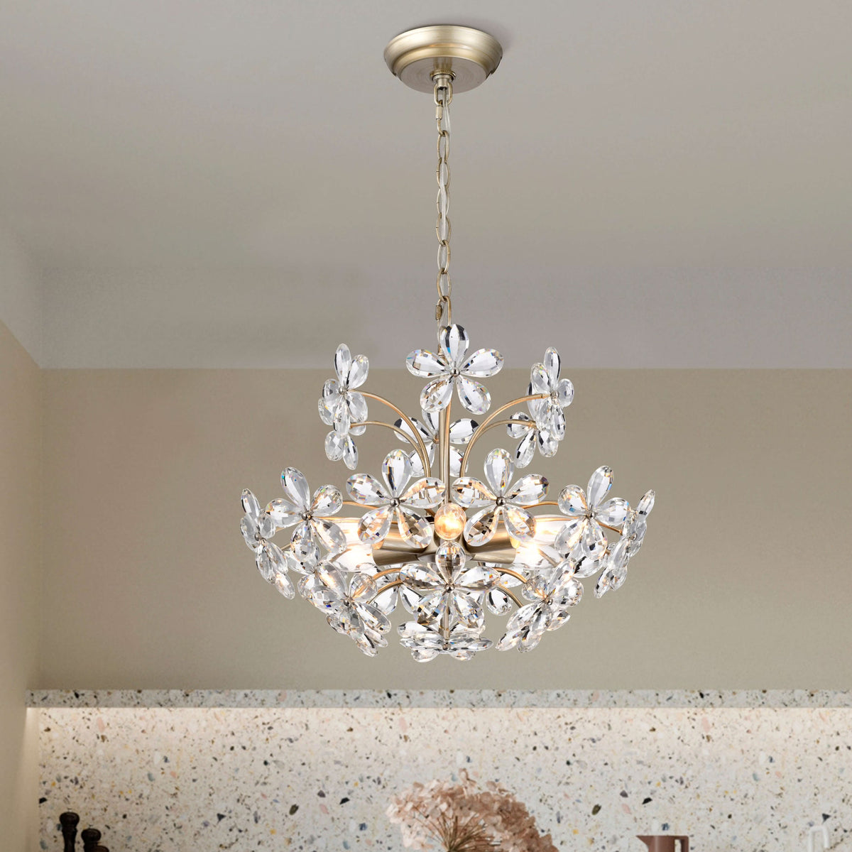 The Lighting Shop Rosa 6 - Light Brushed Silver - Ish Champagne Electric Flower Crystal Chandelier - Product image 1