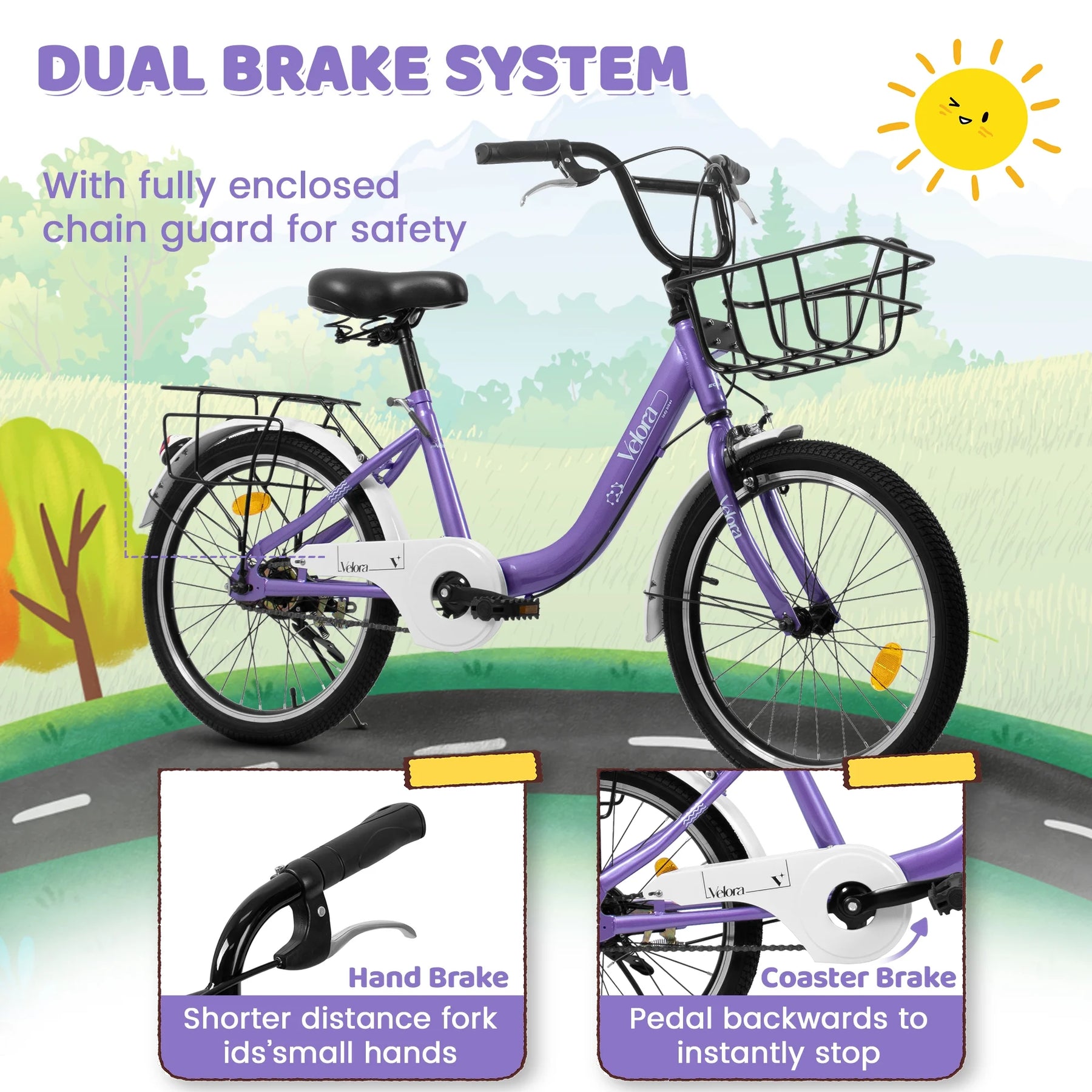 20 in Kids Bike for Boys Girls, 1 Speed Children Bicycle with Basket, Rear Seat, Chain Guard - Product image 4
