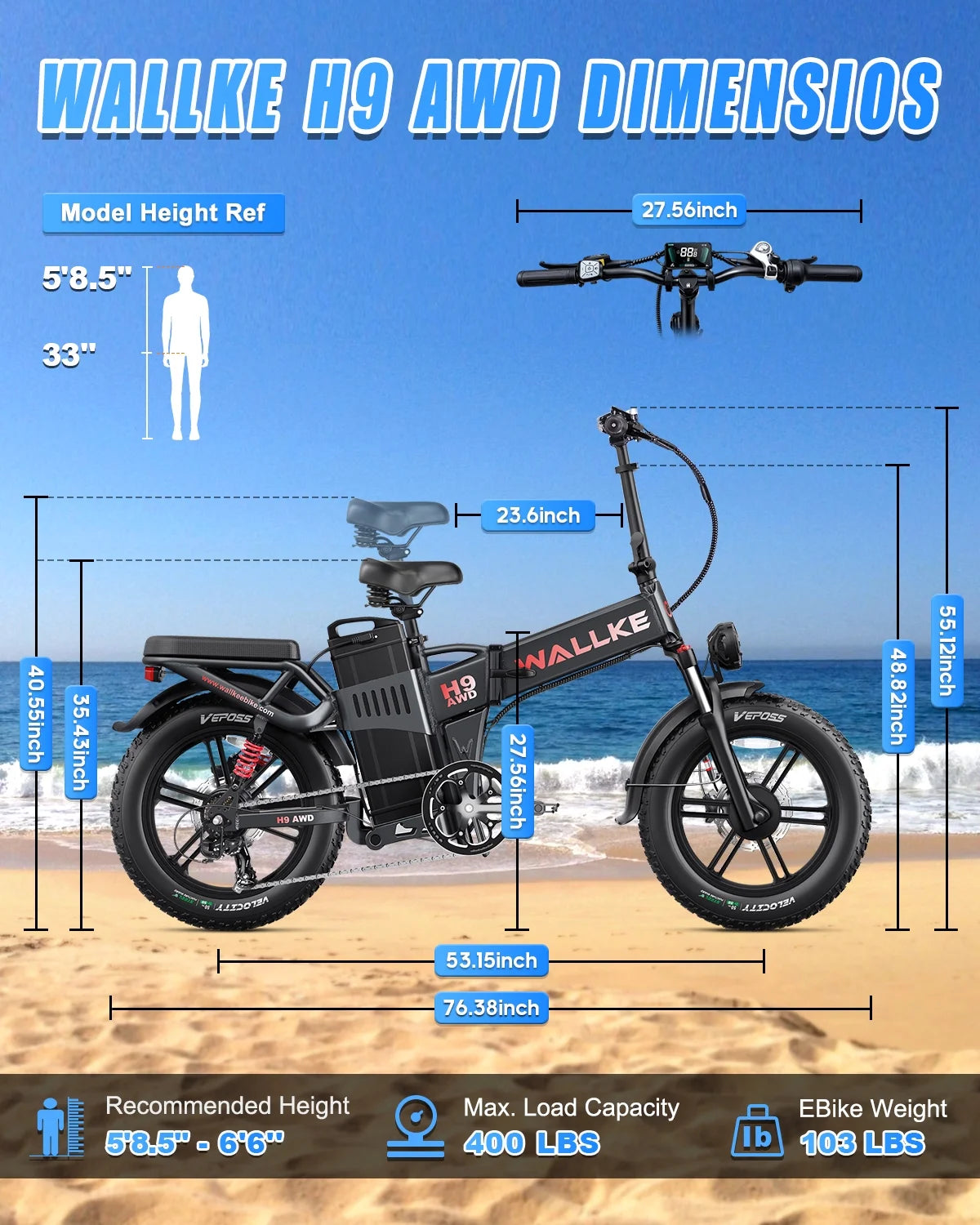 Wallke H9 AWD 3200W Dual Motor Electric Bike for Adult, 82ah 48V Dual Battery Long Range E - Bicycle, 31 - Product image 5