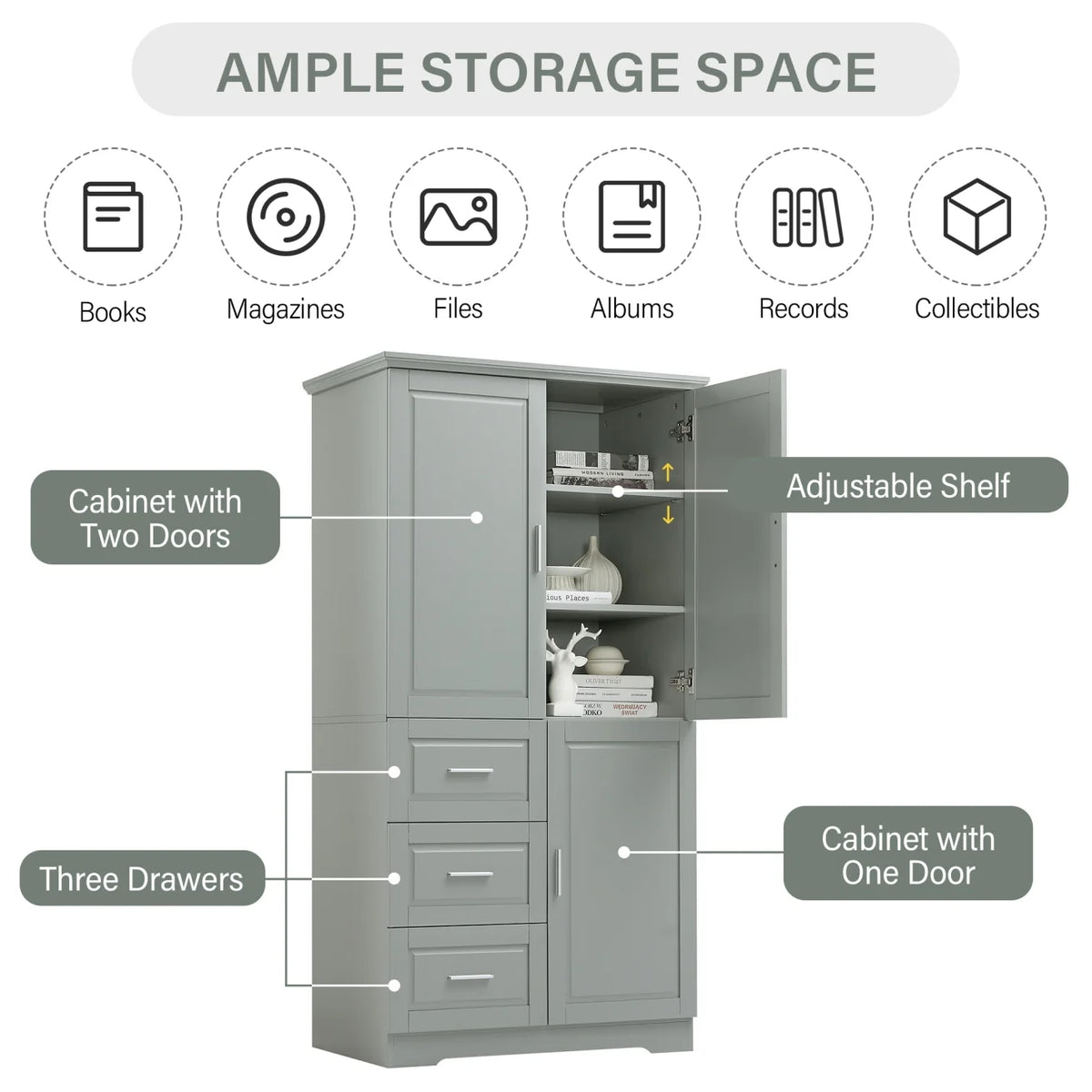 Bathroom Cabinet, 62.2" Tall Storage Cabinet with Doors and Shelves - Product image 4
