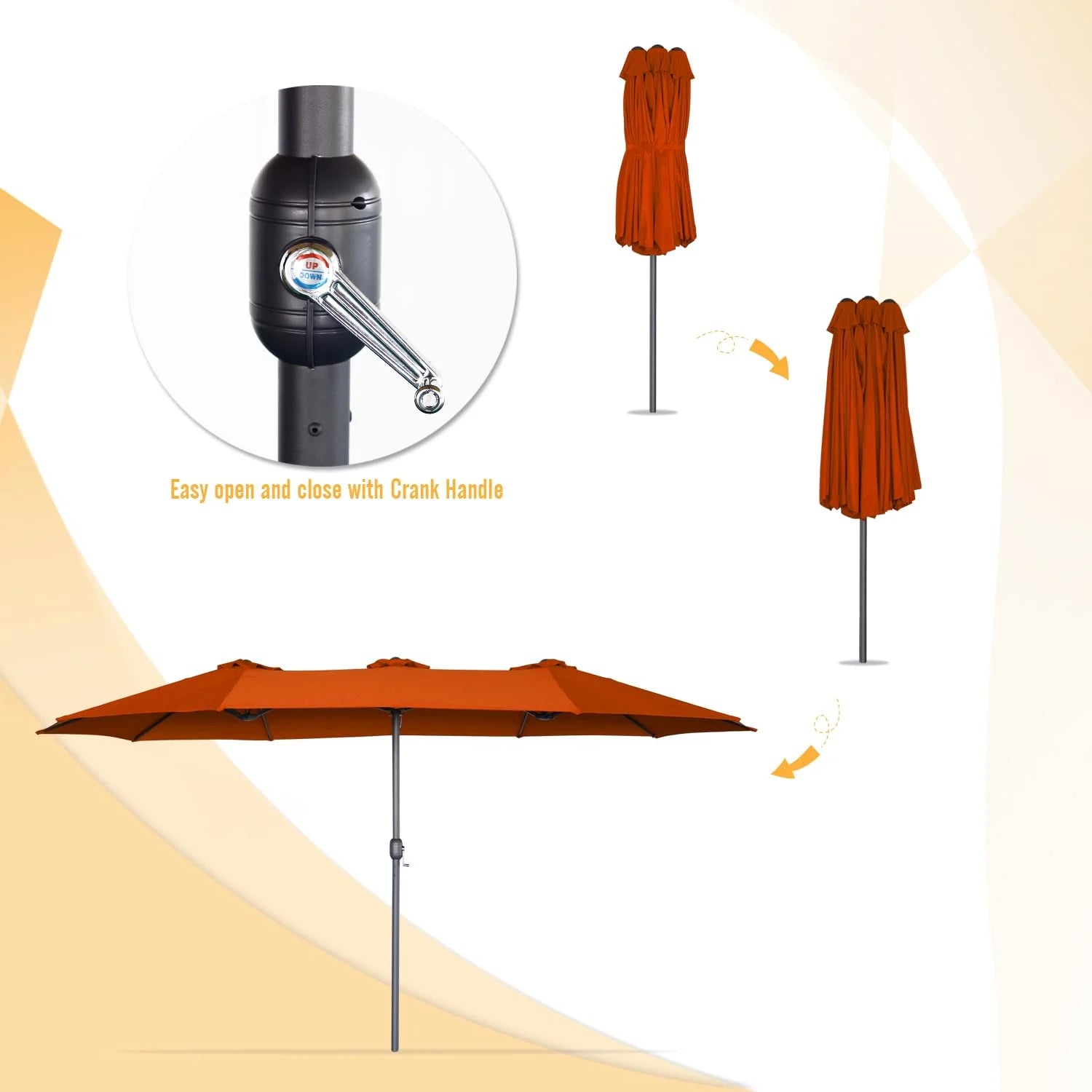 AECOJOY 15x9ft Double-Sided Patio Umbrella, Orange - Product image 4