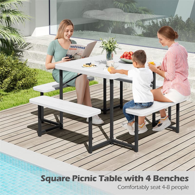 4-8 Person Outdoor Picnic Table Bench Set, All-Weather HDPE Square Dining Table with Umbrella Hole - Product image 38