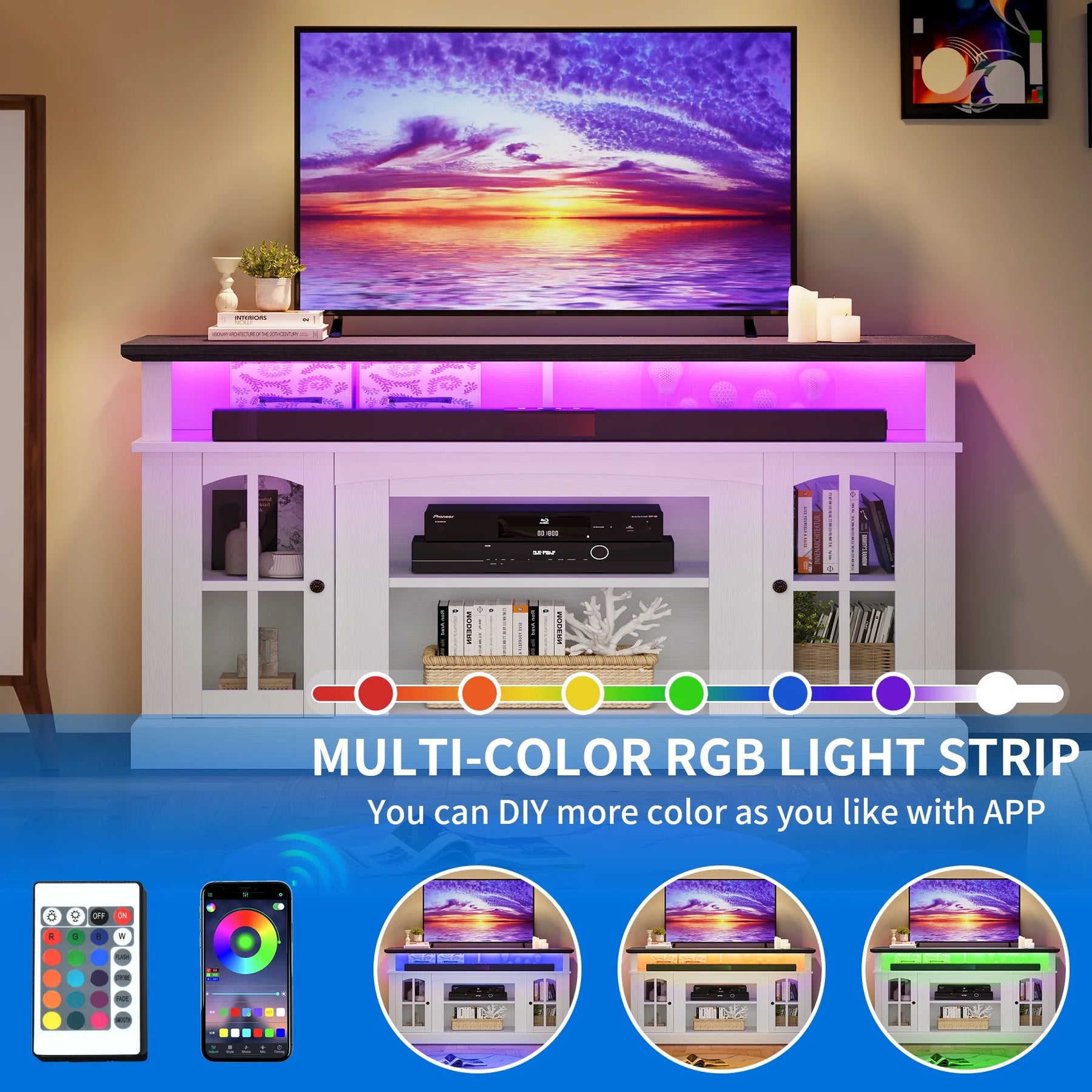 Dextrus Farmhouse LED TV Stand for Tvs up to 65'', Wood TV Media Console Entertainment Center for Living - Product image 4