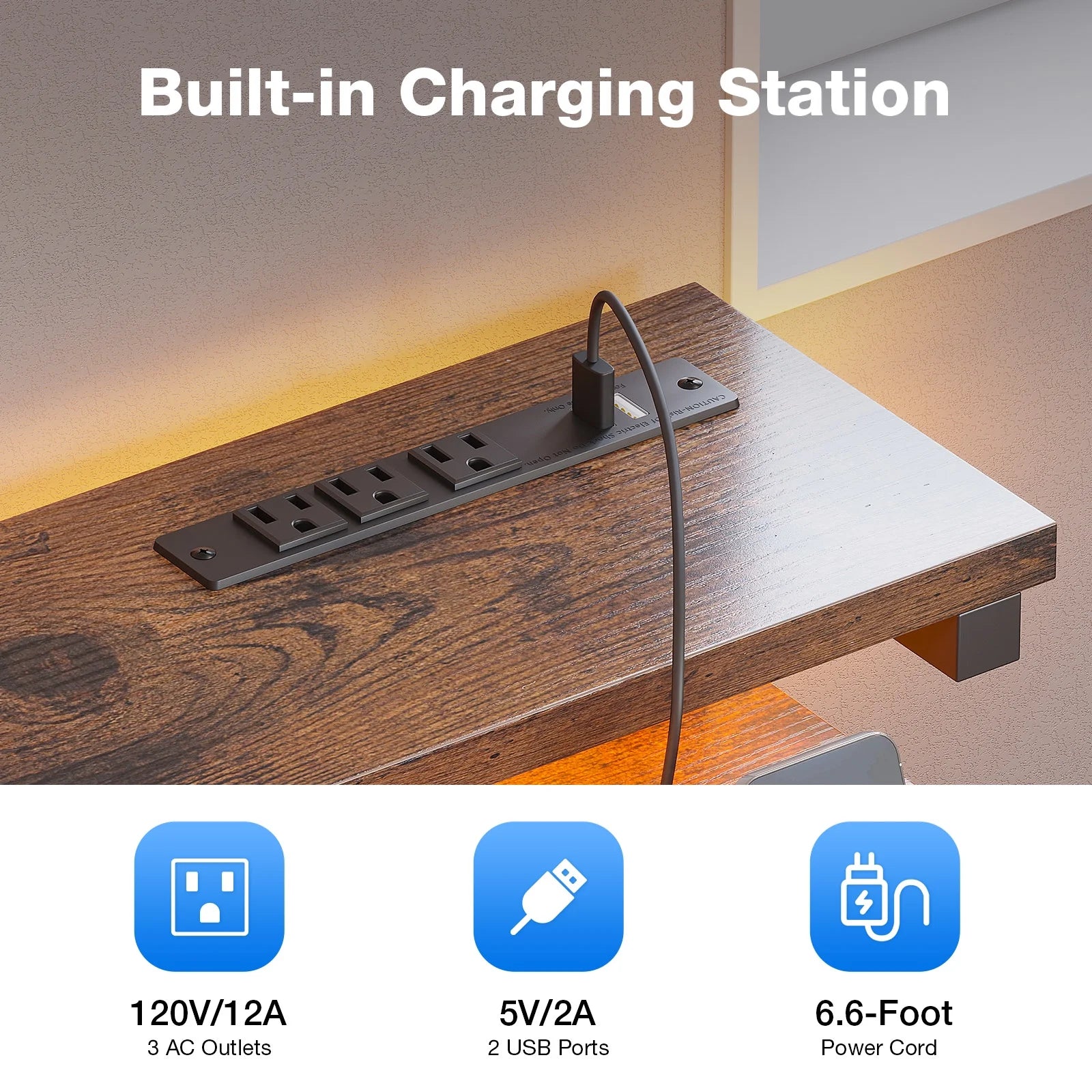 40 in Computer Desk with Power Outlets & LED Lights, Home Office Desk with 3 Drawers & Adjustable Monitor - Product image 31