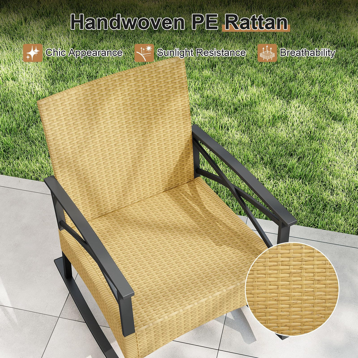 Tangkula 3 Pieces Outdoor Rocking Chairs Set for Garden