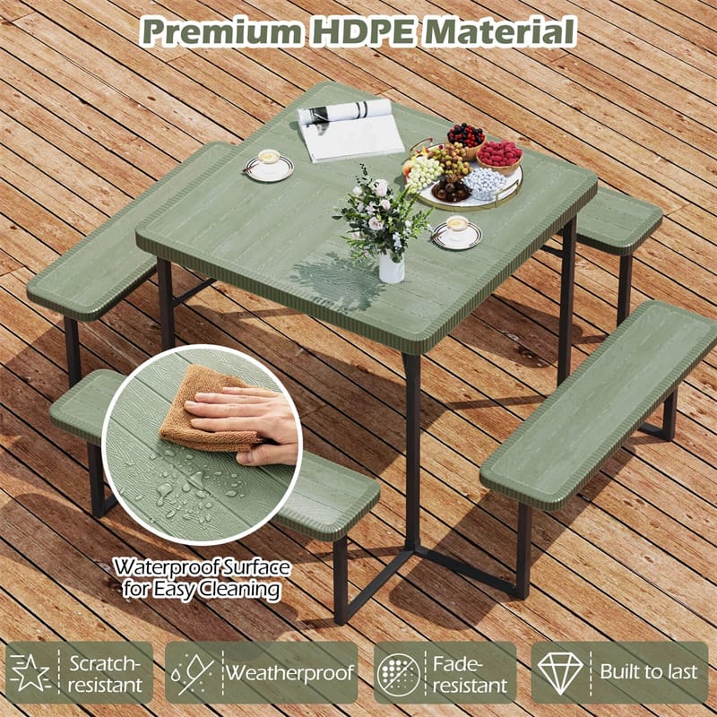 4-8 Person Outdoor Picnic Table Bench Set, All-Weather HDPE Square Dining Table with Umbrella Hole - Product image 6
