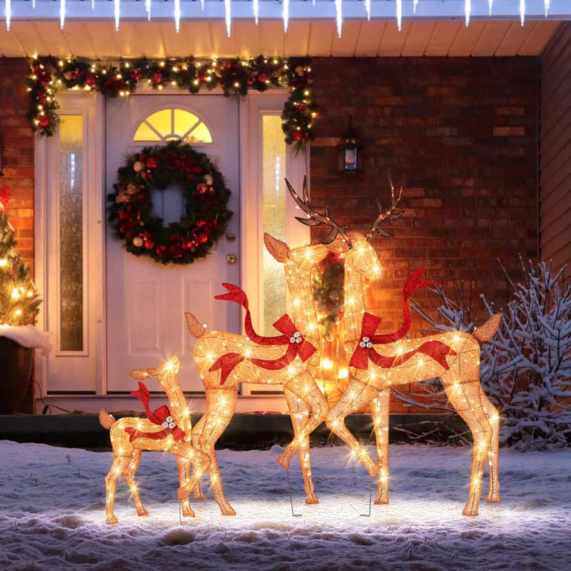3-Piece Large Lighted Christmas Reindeer Family Set, Light Up Xmas Decorations w/440 LED Lights, Bows - Product image 4