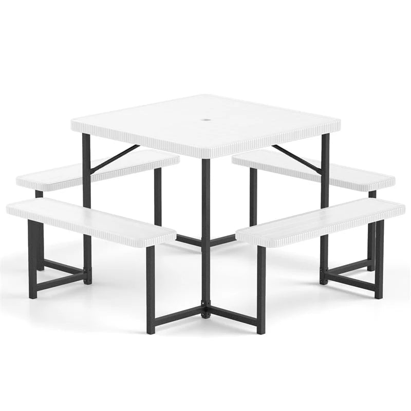 4-8 Person Outdoor Picnic Table Bench Set, All-Weather HDPE Square Dining Table with Umbrella Hole - Product image 36