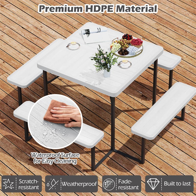 4-8 Person Outdoor Picnic Table Bench Set, All-Weather HDPE Square Dining Table with Umbrella Hole - Product image 40