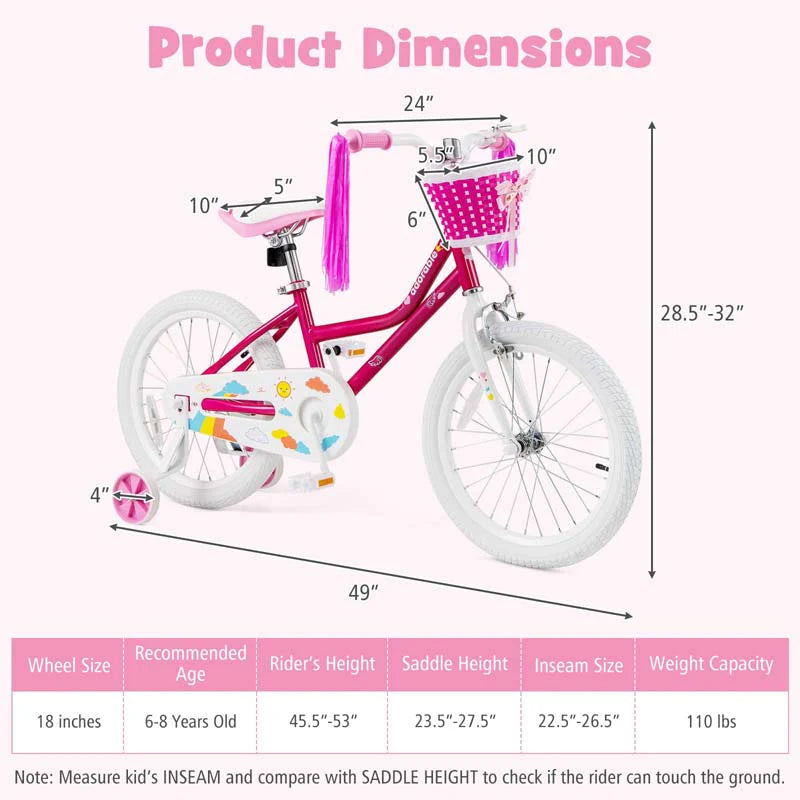 18" Kids Bike with Removable Training Wheels, Adjustable Seat, Steel Frame & Brake - Product image 9