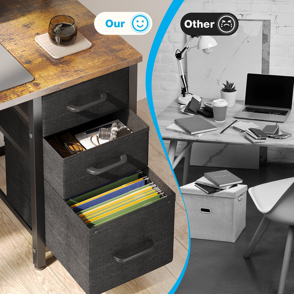 40 in Computer Desk with Power Outlets & LED Lights, Home Office Desk with 3 Drawers & Adjustable Monitor - Product image 10