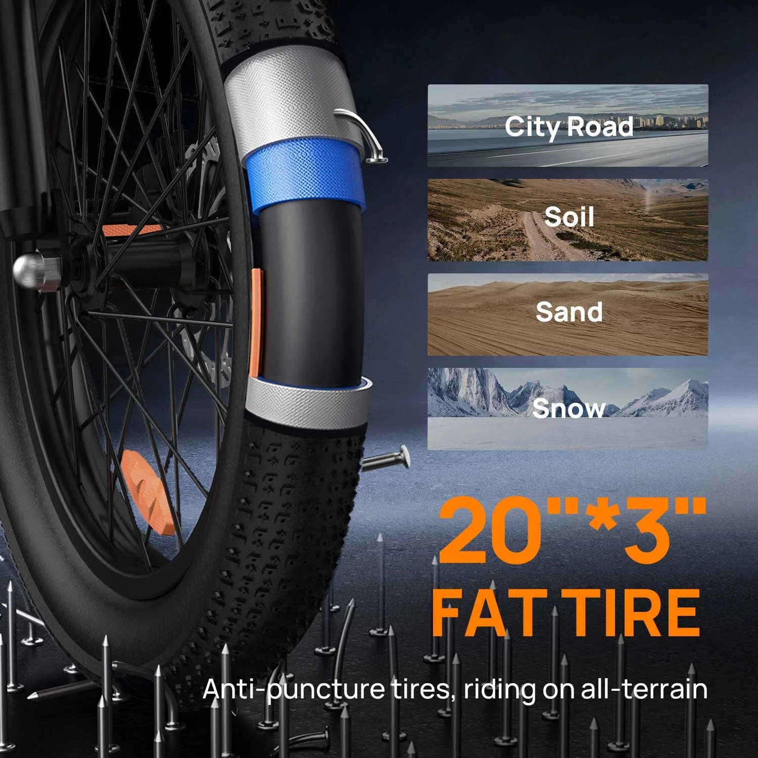 URLIFE 20" Electric Bike for Adults, 750W Peak Motor, 48V 13AH Remobavle Battery, 7 - Product image 4