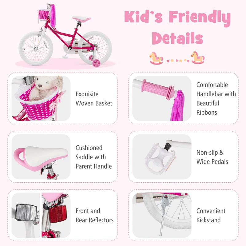 18" Kids Bike with Removable Training Wheels, Adjustable Seat, Steel Frame & Brake - Product image 7