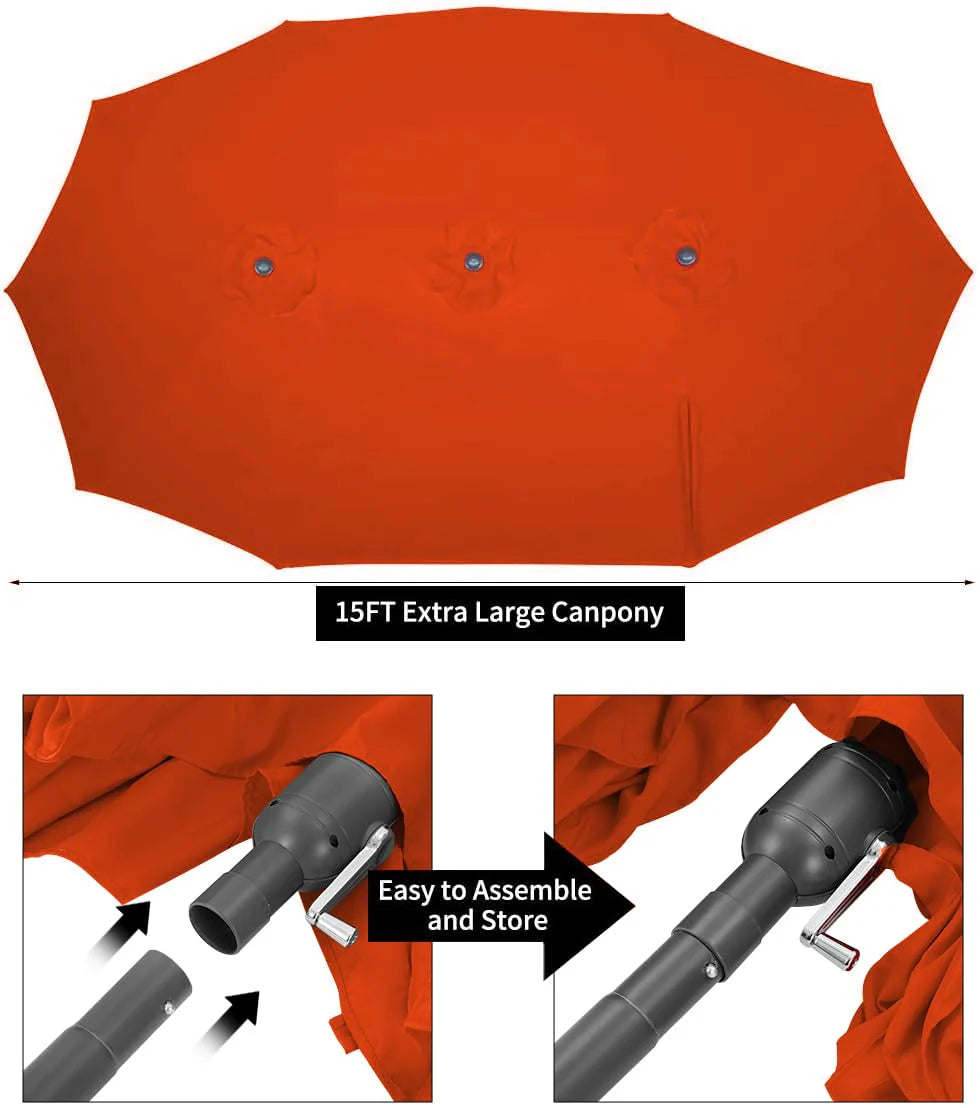 AECOJOY 15x9ft Double-Sided Patio Umbrella, Orange - Product image 5