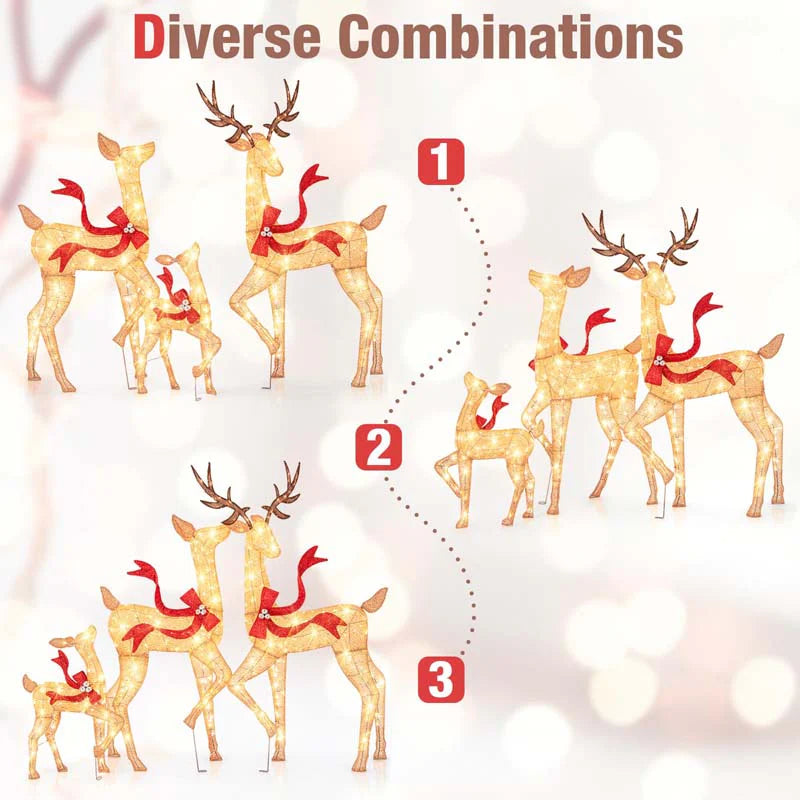 3-Piece Large Lighted Christmas Reindeer Family Set, Light Up Xmas Decorations w/440 LED Lights, Bows - Product image 8