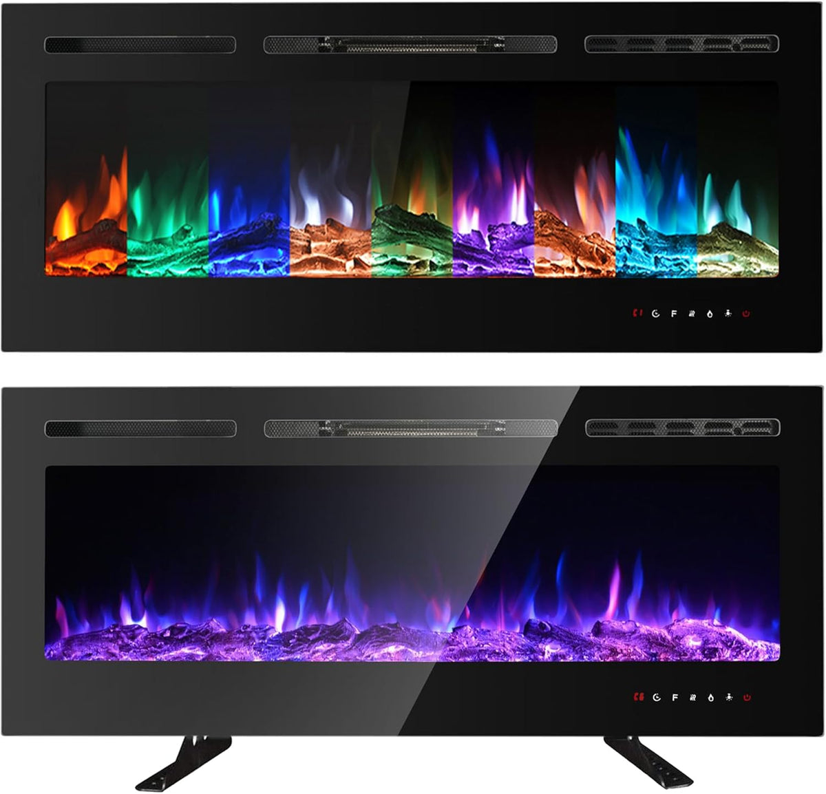 M.C.Haus Electric Fireplace with Touch Screen and Colored Glass Panel for Flame Insert - Wall Heater - Remote Control with Crystal and Logs - 900/1800 W (102 cm, Black)