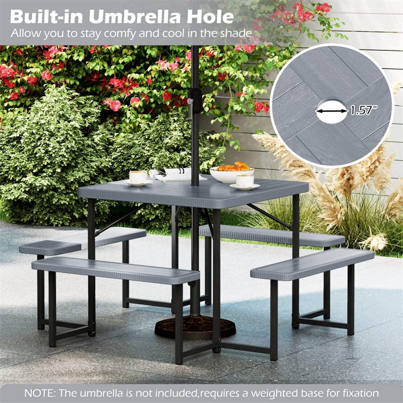 4-8 Person Outdoor Picnic Table Bench Set, All-Weather HDPE Square Dining Table with Umbrella Hole - Product image 28