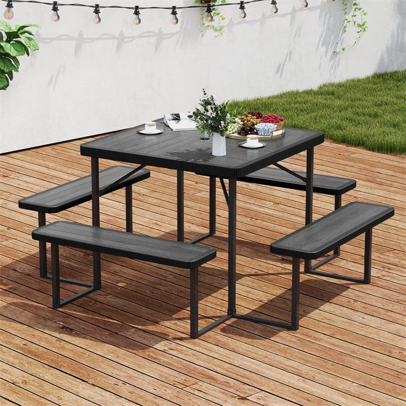 4-8 Person Outdoor Picnic Table Bench Set, All-Weather HDPE Square Dining Table with Umbrella Hole - Product image 12