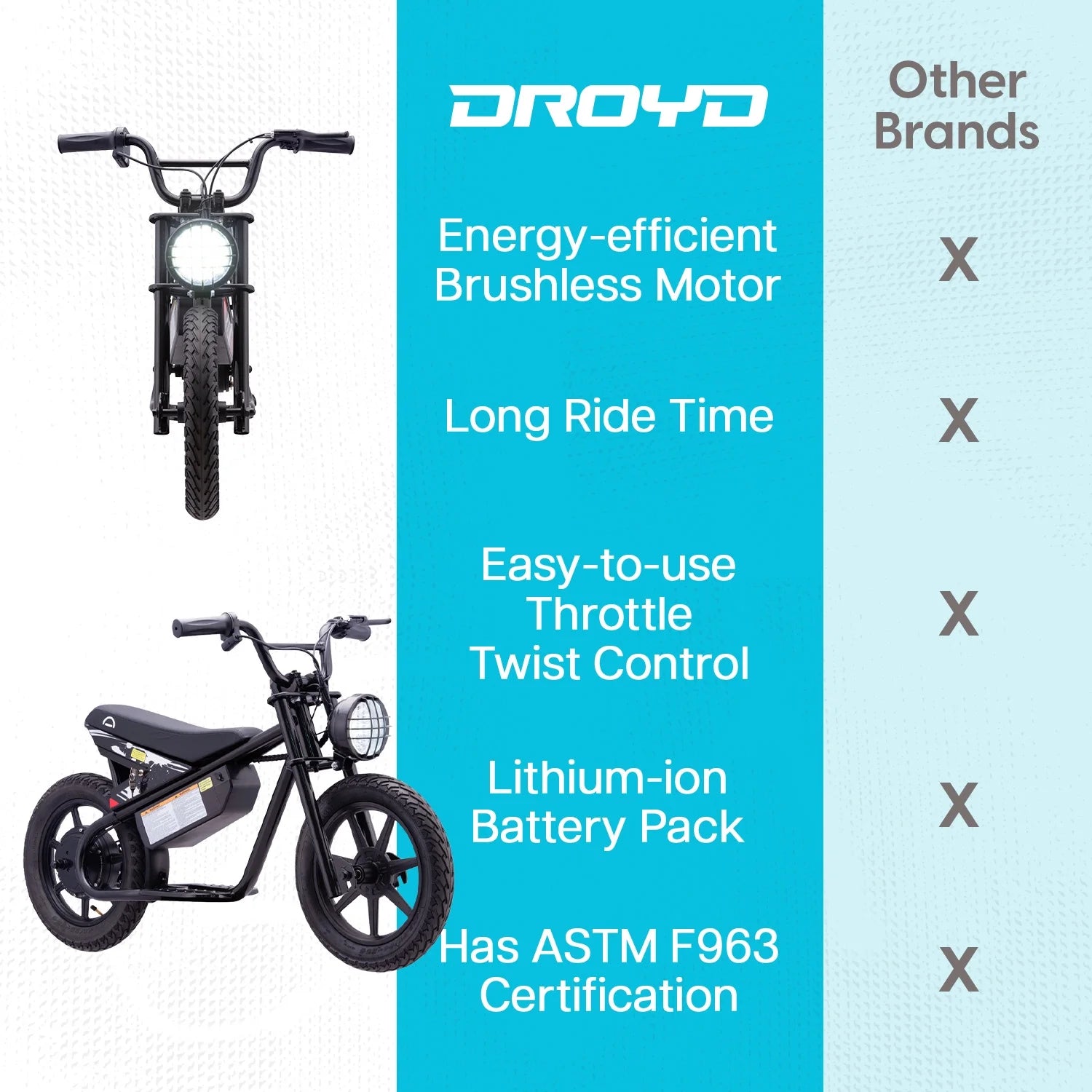Droyd Weeler Electric Mini Bike - 24V 8ah Battery, 6 - 10 MPH, up to 8 Miles, LED Lights, Kids Ages 6+ - Product image 20