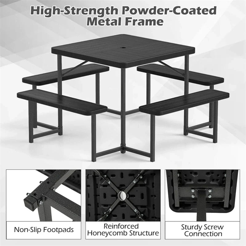 4-8 Person Outdoor Picnic Table Bench Set, All-Weather HDPE Square Dining Table with Umbrella Hole - Product image 19