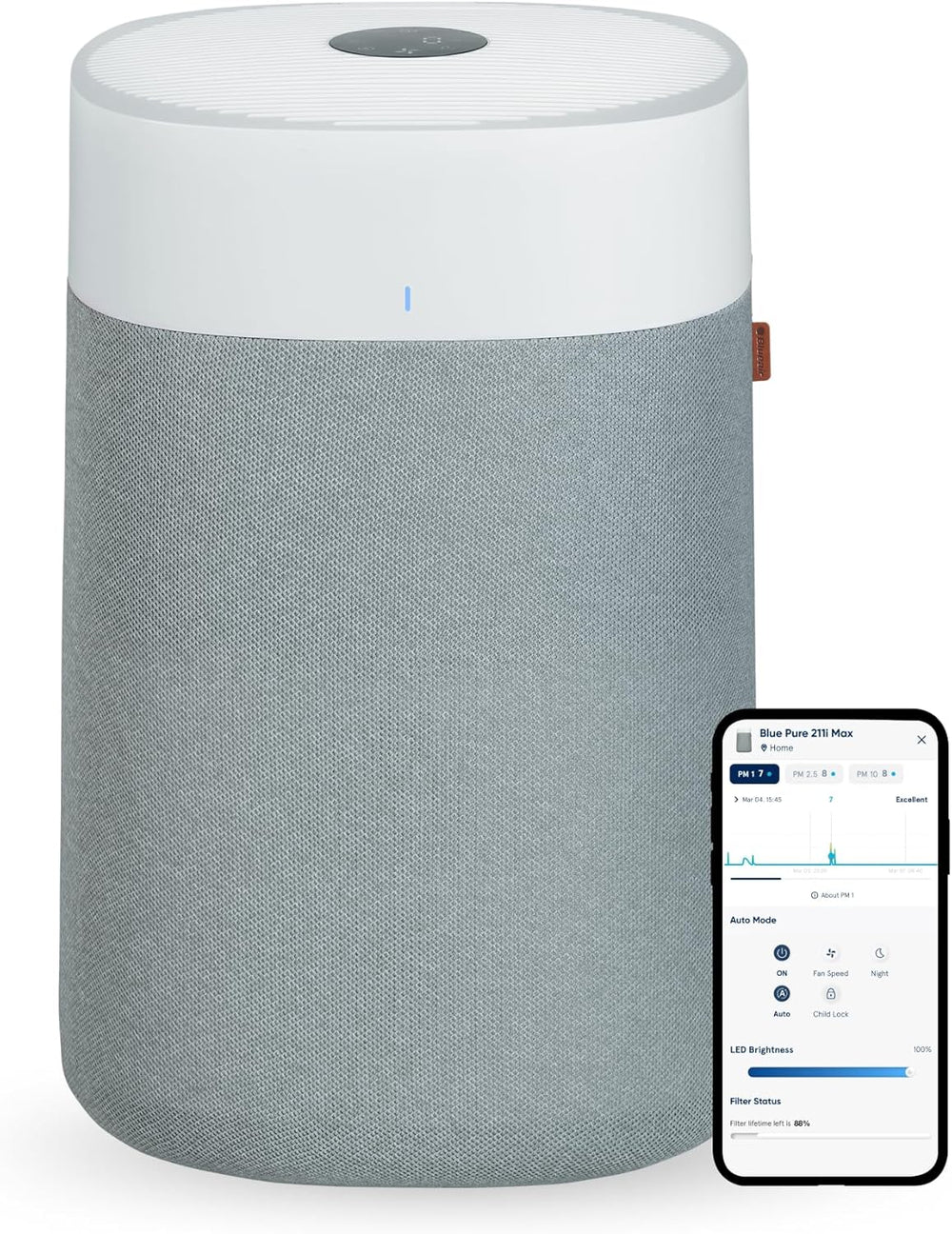 Blueair - Blue Pure 211i Max Air Purifier for Large Rooms up to 141 m2 - Smart, Quiet, HEPASilent Technology, Removes Allergens, Pet Hair