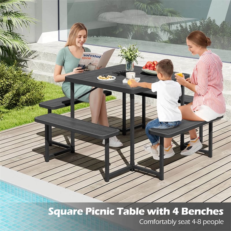 4-8 Person Outdoor Picnic Table Bench Set, All-Weather HDPE Square Dining Table with Umbrella Hole - Product image 17