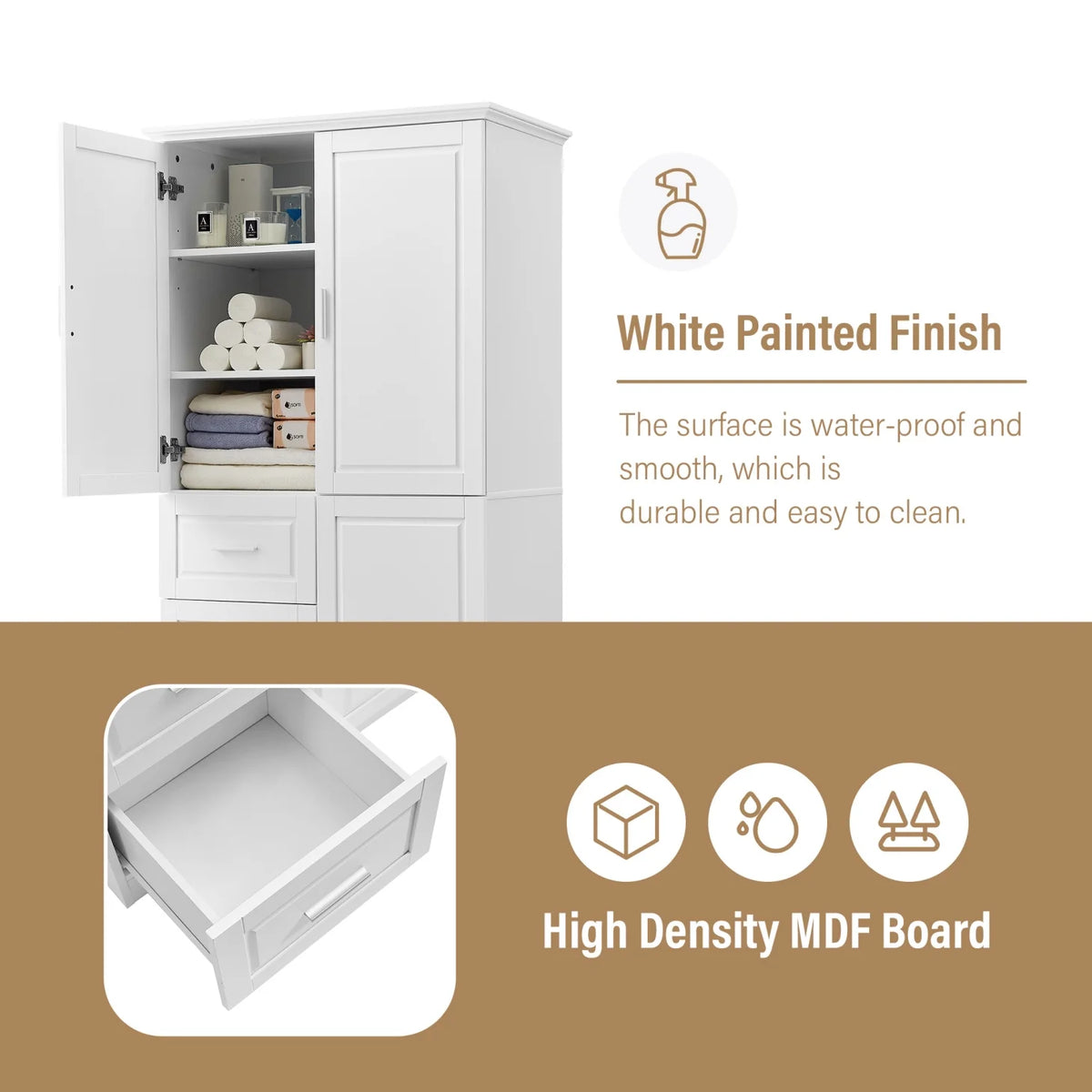 Bathroom Cabinet, 62.2" Tall Storage Cabinet with Doors and Shelves - Product image 22