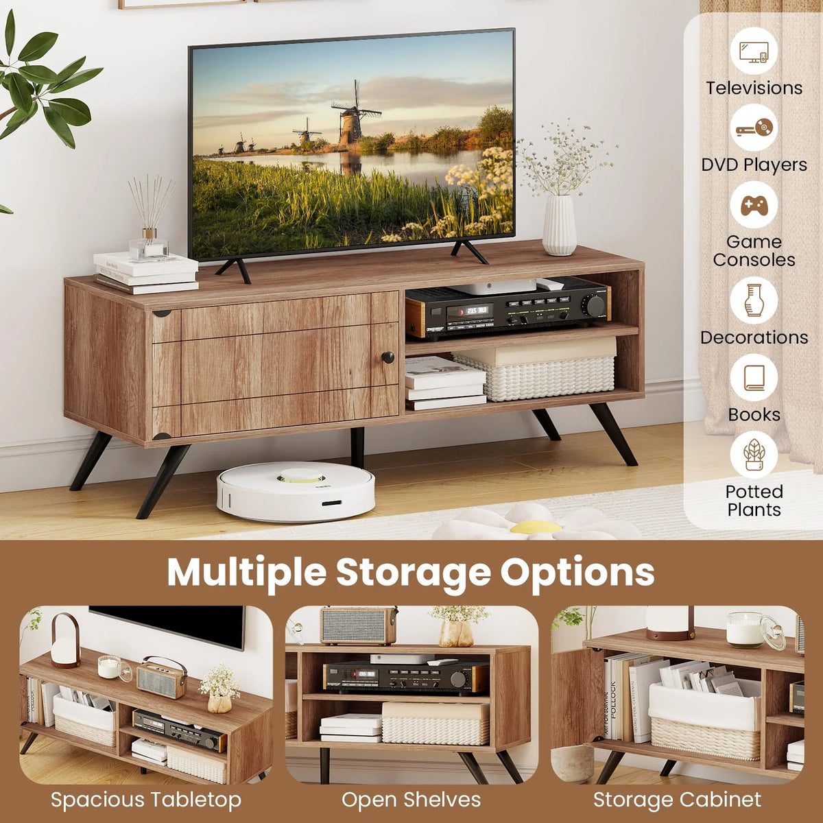 TV Stand for TVs up to 55 Inch Mid Century Modern Entertainment Center with Storage Cabinet - Product image 9