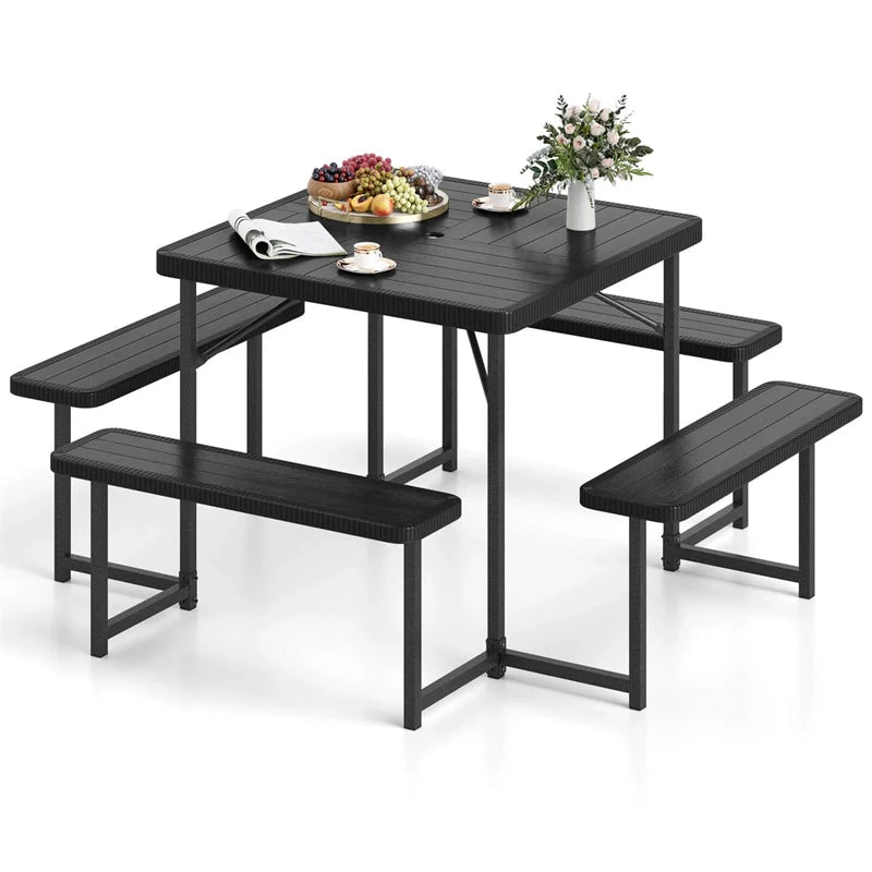 4-8 Person Outdoor Picnic Table Bench Set, All-Weather HDPE Square Dining Table with Umbrella Hole - Product image 22