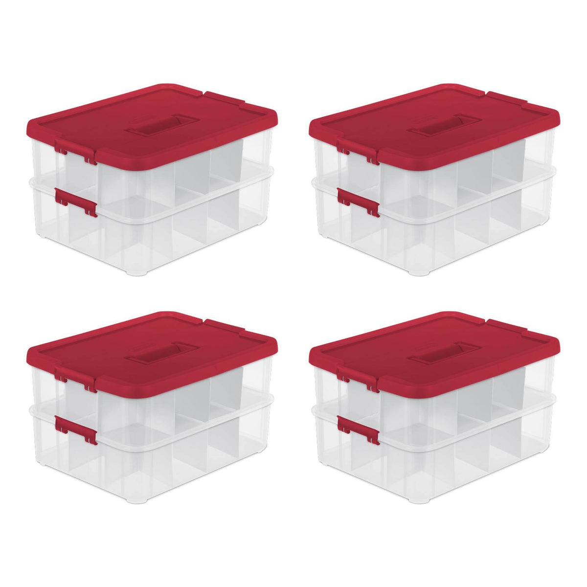 Sterilite 24 Compartment Stackable Christmas Ornament Storage Clear Box, 4 Pack - Product image 1