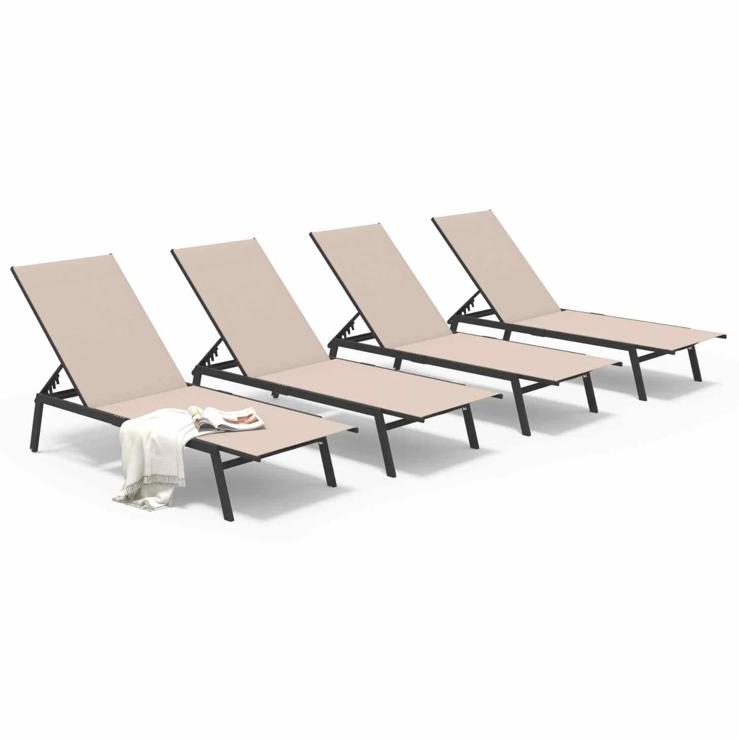 AECOJOY Patio Lounge Chairs, Outdoor Chaise Lounge with Wheels, Beige, 4PCS - Product image 1