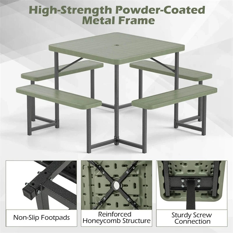 4-8 Person Outdoor Picnic Table Bench Set, All-Weather HDPE Square Dining Table with Umbrella Hole - Product image 5