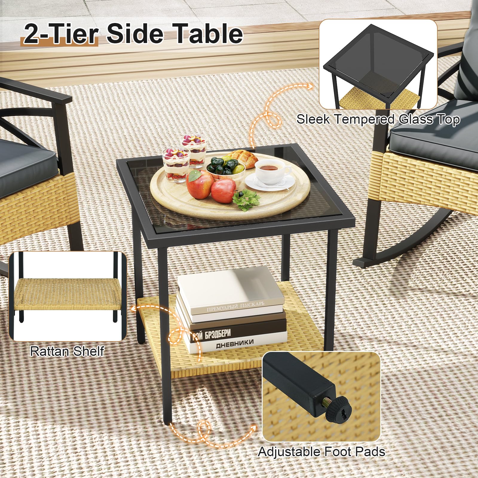 Tangkula 3 Pieces Outdoor Rocking Chairs Set for Garden