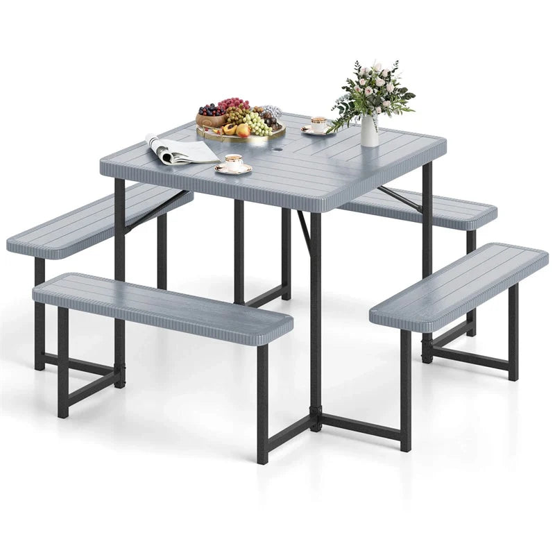 4-8 Person Outdoor Picnic Table Bench Set, All-Weather HDPE Square Dining Table with Umbrella Hole - Product image 33