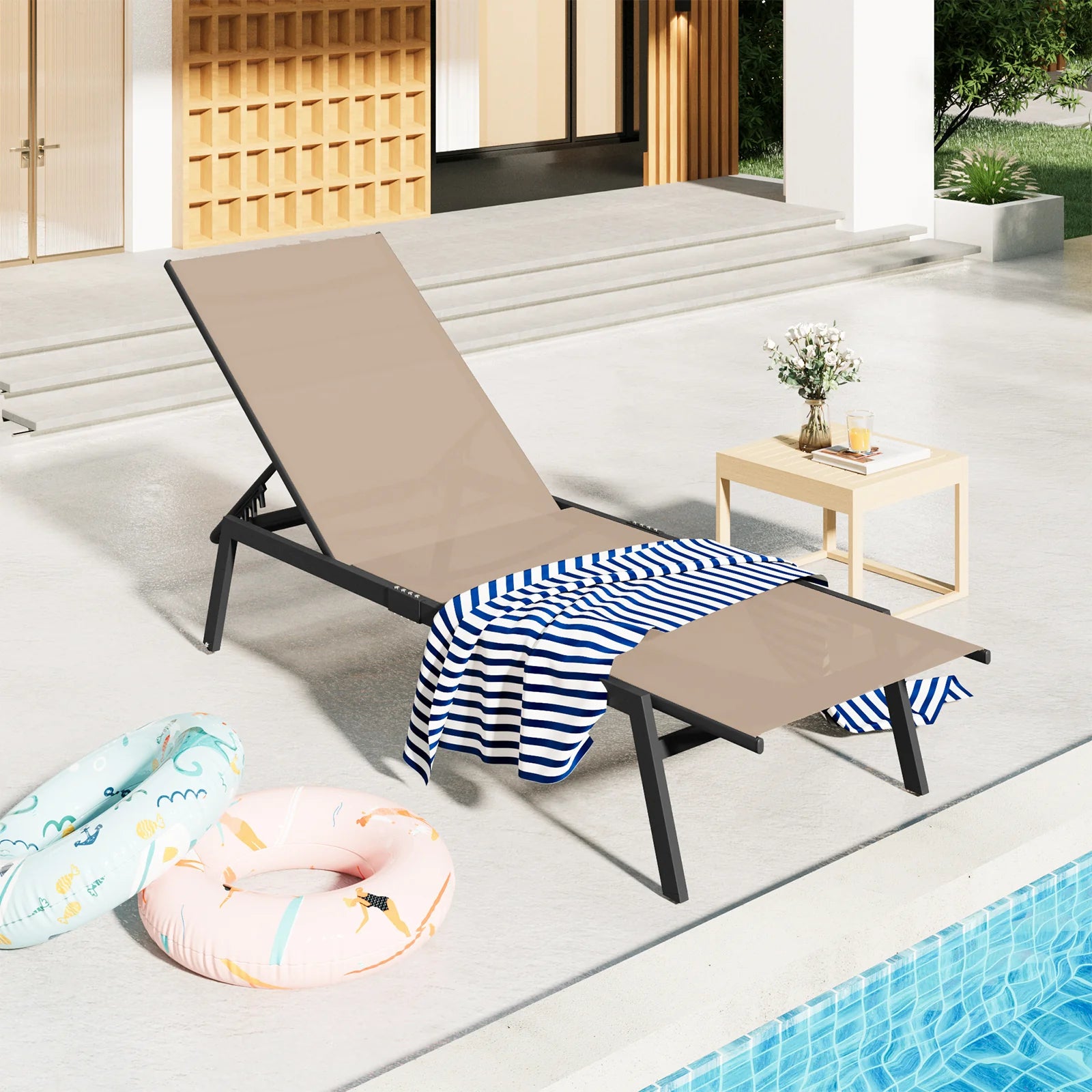 AECOJOY Patio Lounge Chairs, Outdoor Chaise Lounge with Wheels, Beige, 4PCS - Product image 2