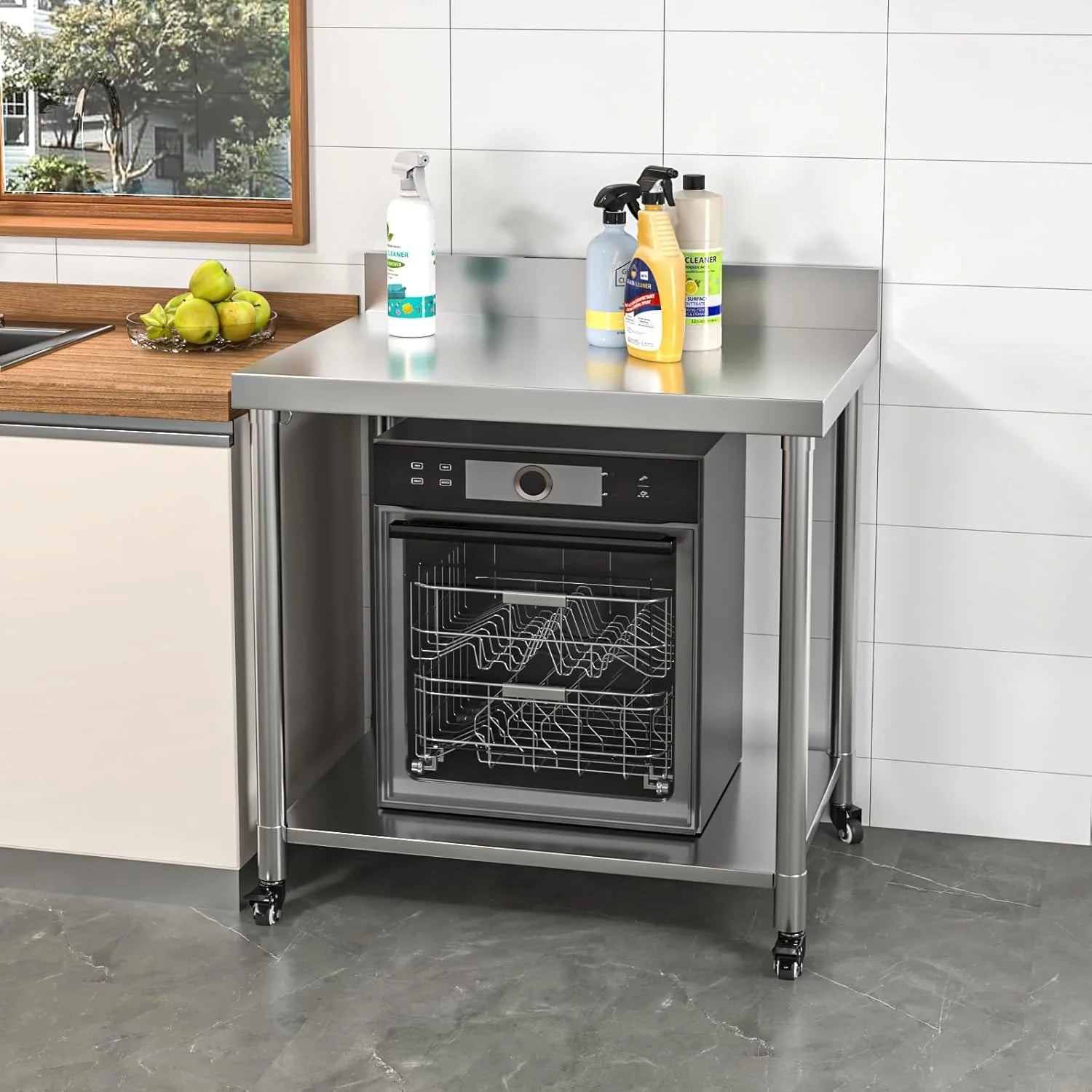 AECOJOY Stainless Steel Table 36"x30" with Backsplash and Knife Blocks Prep Tables for Commercial Kitchen