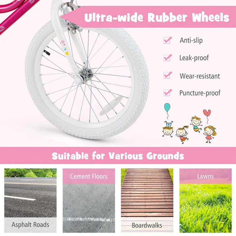 18" Kids Bike with Removable Training Wheels, Adjustable Seat, Steel Frame & Brake - Product image 6