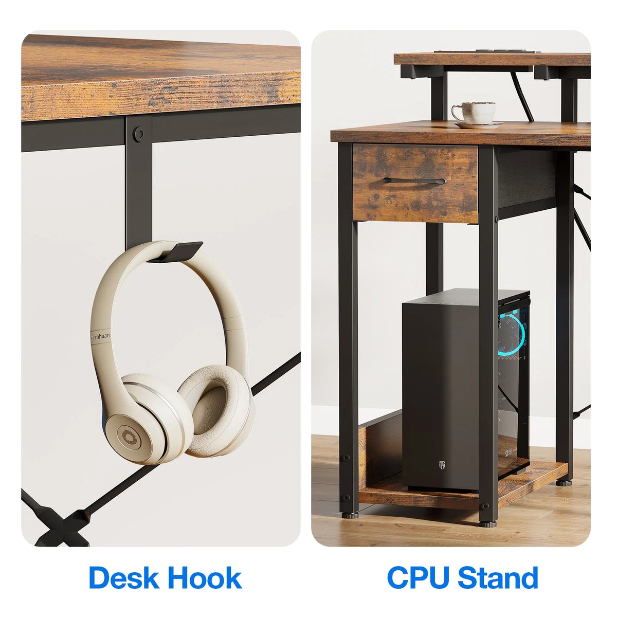 40 in Computer Desk with Power Outlets & LED Lights, Home Office Desk with 3 Drawers & Adjustable Monitor - Product image 26