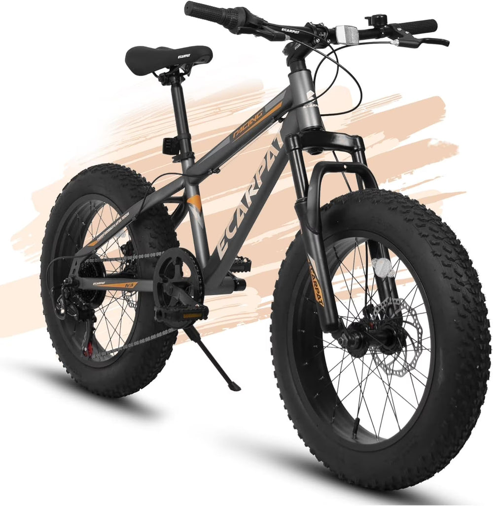 20 in Mountain Bike for 7 - 15 Years Old, 7 Speed Kids Bike with High Carbon Steel Frame, Fat Tire and Dual Disc Brake