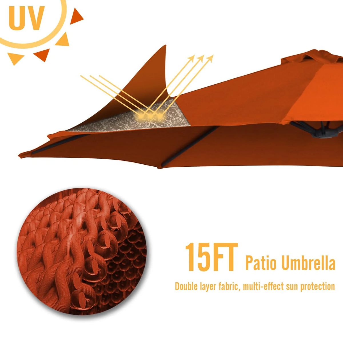 AECOJOY 15x9ft Double-Sided Patio Umbrella, Orange - Product image 7