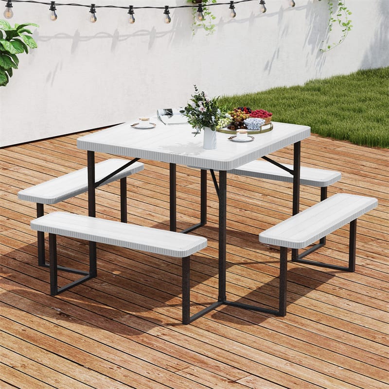4-8 Person Outdoor Picnic Table Bench Set, All-Weather HDPE Square Dining Table with Umbrella Hole - Product image 34